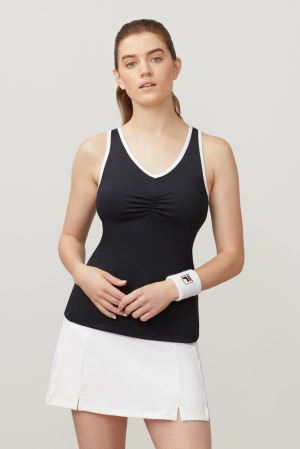 FILA Racerback Tank Vests Black / White,Womens Tennis | CA.FNZOMV234